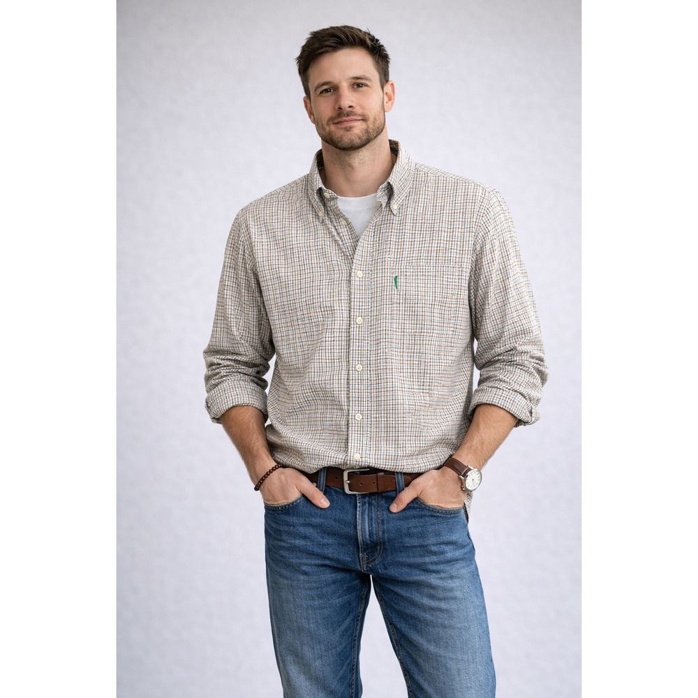 Barbour Mens Long Sleeve Button Down Micro Check Plaid XL